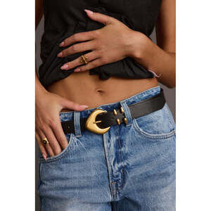 12th Tribe Bradbury Black and Gold Vegan Leather Belt Size M/L